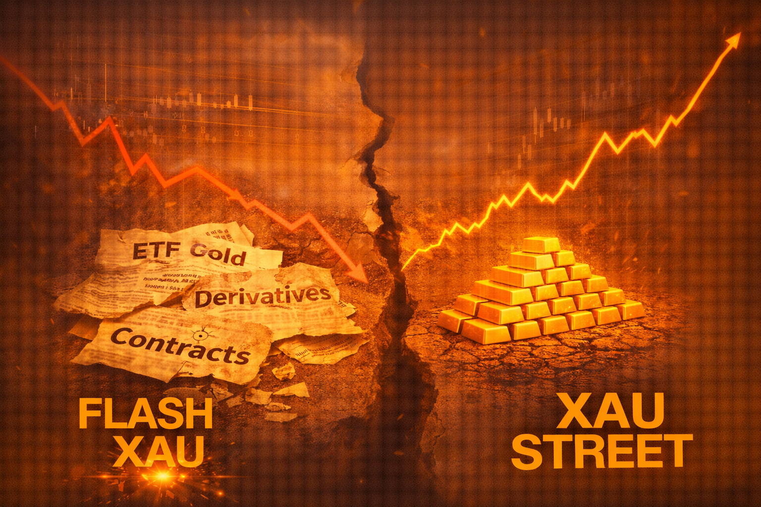 Lingots d’or physique face à des graphiques financiers représentant le marché papier