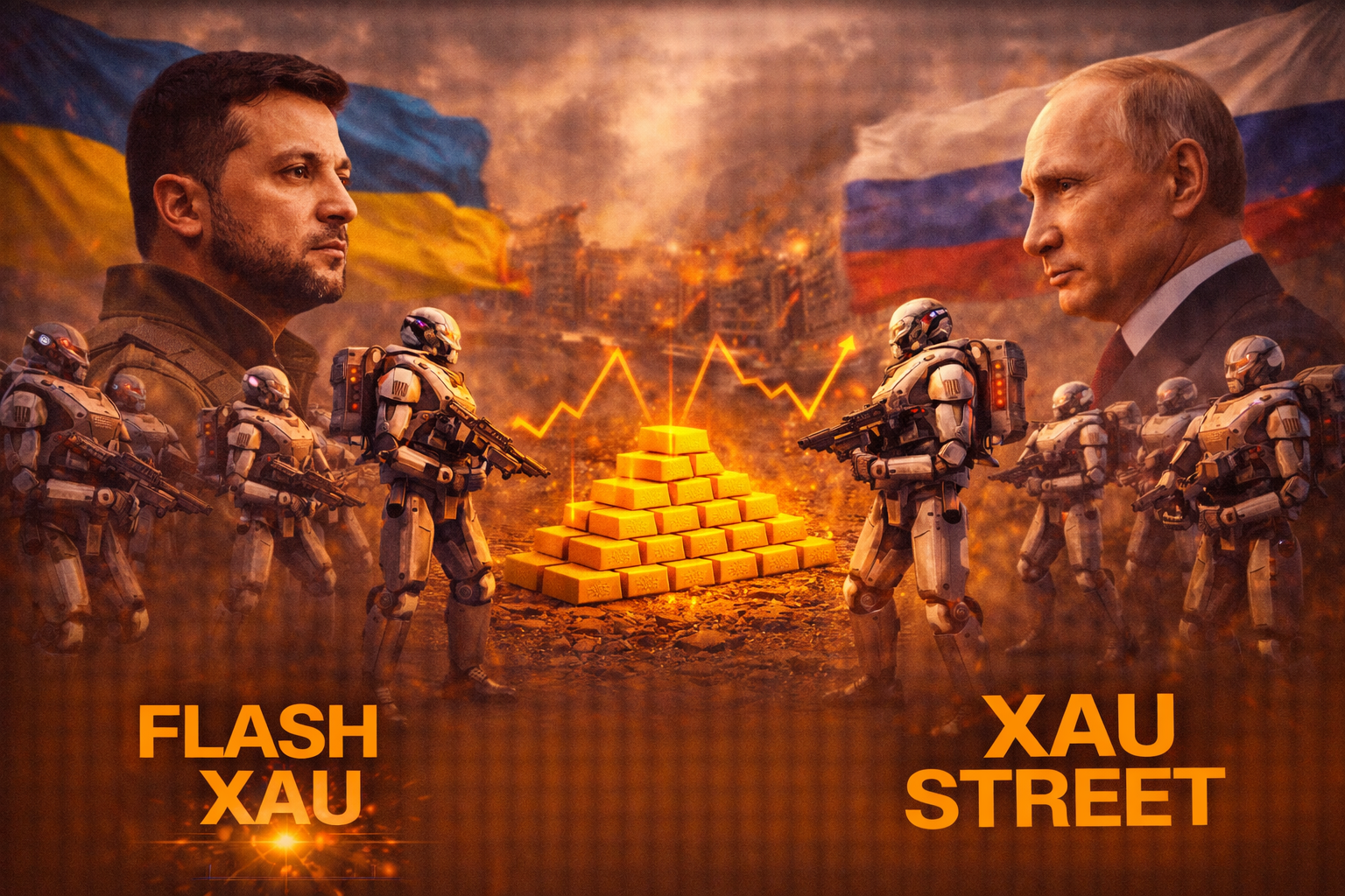 Robot militaire et drones sur le front Ukraine Russie avec impact sur le marché de l’or