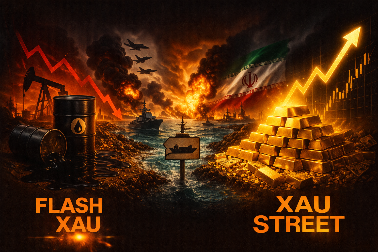 Graphique montrant la divergence entre pétrole en baisse et or en hausse XAUUSD